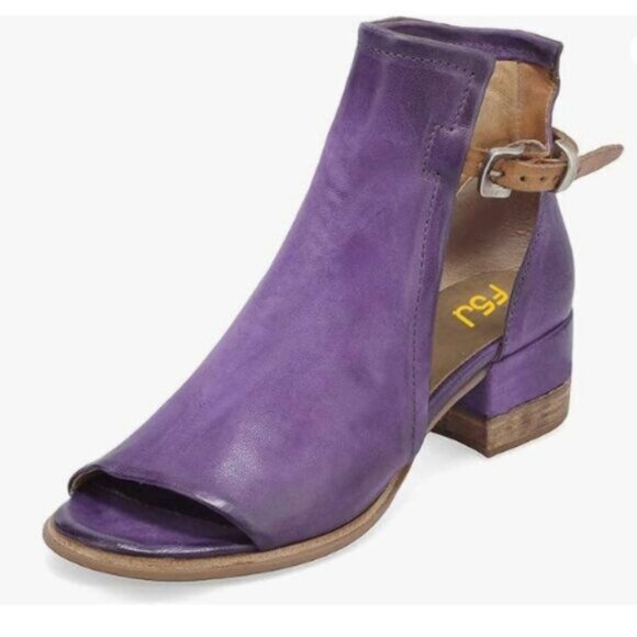 FSJ Purple Peep Open Toe Cut Out Buckle Ankle Bootie Block Low Heel Summer Shoes - Picture 1 of 8